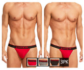 Papi 980902-950 3PK Baumwoll-Stretch-Tanga Farbe Rot-Grau-Schwarz